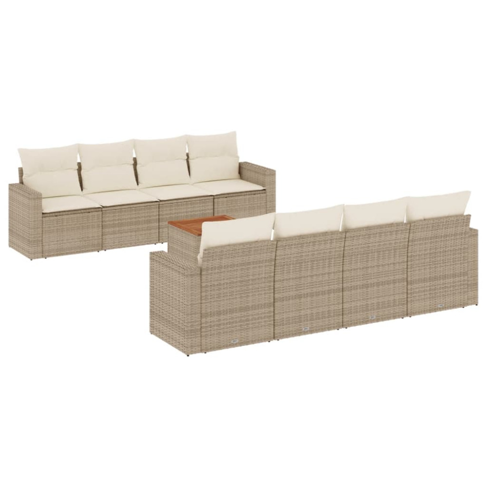 Produktbild för Soffgrupp för trädgården med dynor 9 delar beige konstrotting