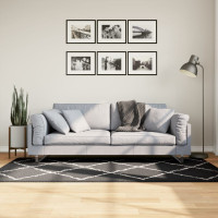 Produktbild för Ryamatta PAMPLONA lång lugg modern svart & gräddvit 100x200 cm