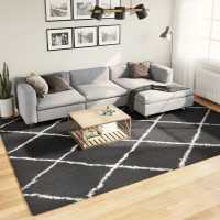 Produktbild för Ryamatta PAMPLONA lång lugg modern svart & gräddvit 240x340 cm