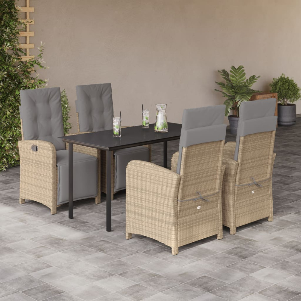 Produktbild för Matgrupp för trädgården med dynor 5 delar beige konstrotting