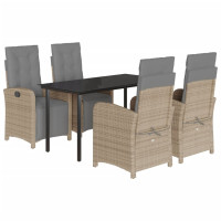 Produktbild för Matgrupp för trädgården med dynor 5 delar beige konstrotting