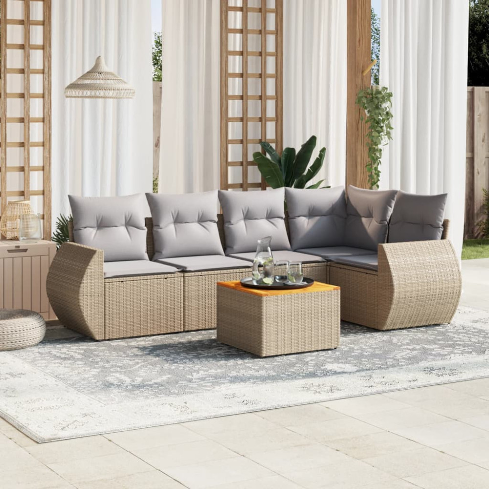 Produktbild för Soffgrupp för trädgården med dynor 6 delar beige konstrotting