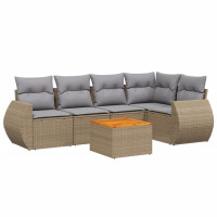 Produktbild för Soffgrupp för trädgården med dynor 6 delar beige konstrotting