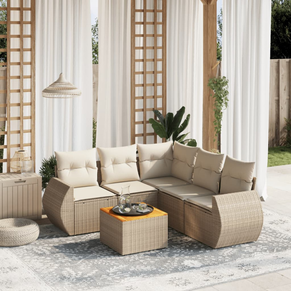 Produktbild för Soffgrupp för trädgården med dynor 6 delar beige konstrotting