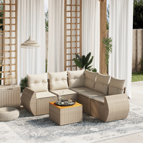 vidaXL Soffgrupp för trädgården med dynor 6 delar beige konstrotting