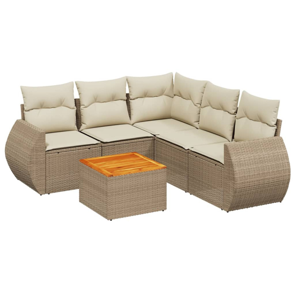 Produktbild för Soffgrupp för trädgården med dynor 6 delar beige konstrotting