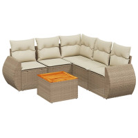 Produktbild för Soffgrupp för trädgården med dynor 6 delar beige konstrotting