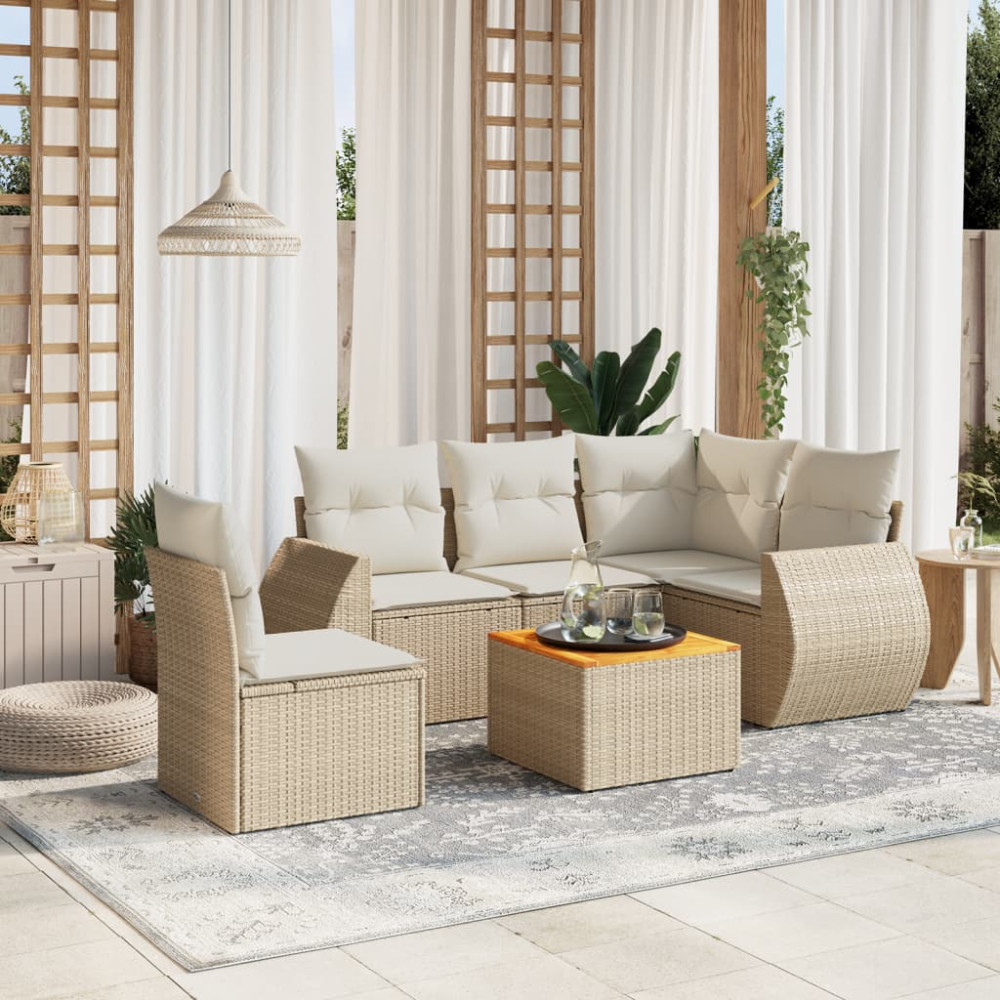 Produktbild för Soffgrupp för trädgården med dynor 6 delar beige konstrotting