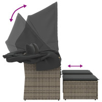 Produktbild för Trädgårdssoffa 2-sits med tak och pallar grå konstrotting
