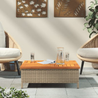 Produktbild för Trädgårdsbord beige 70x70x25 cm rotting och akaciaträ