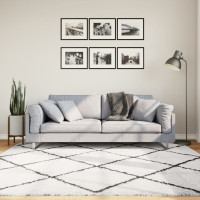 Produktbild för Ryamatta PAMPLONA lång lugg modern gräddvit & svart 200x200 cm