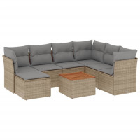 Produktbild för Matgrupp för trädgården med dynor 8 delar beige konstrotting