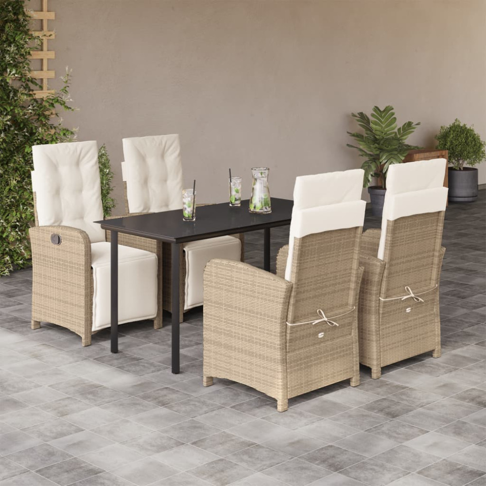 Produktbild för Matgrupp för trädgården med dynor 5 delar beige konstrotting