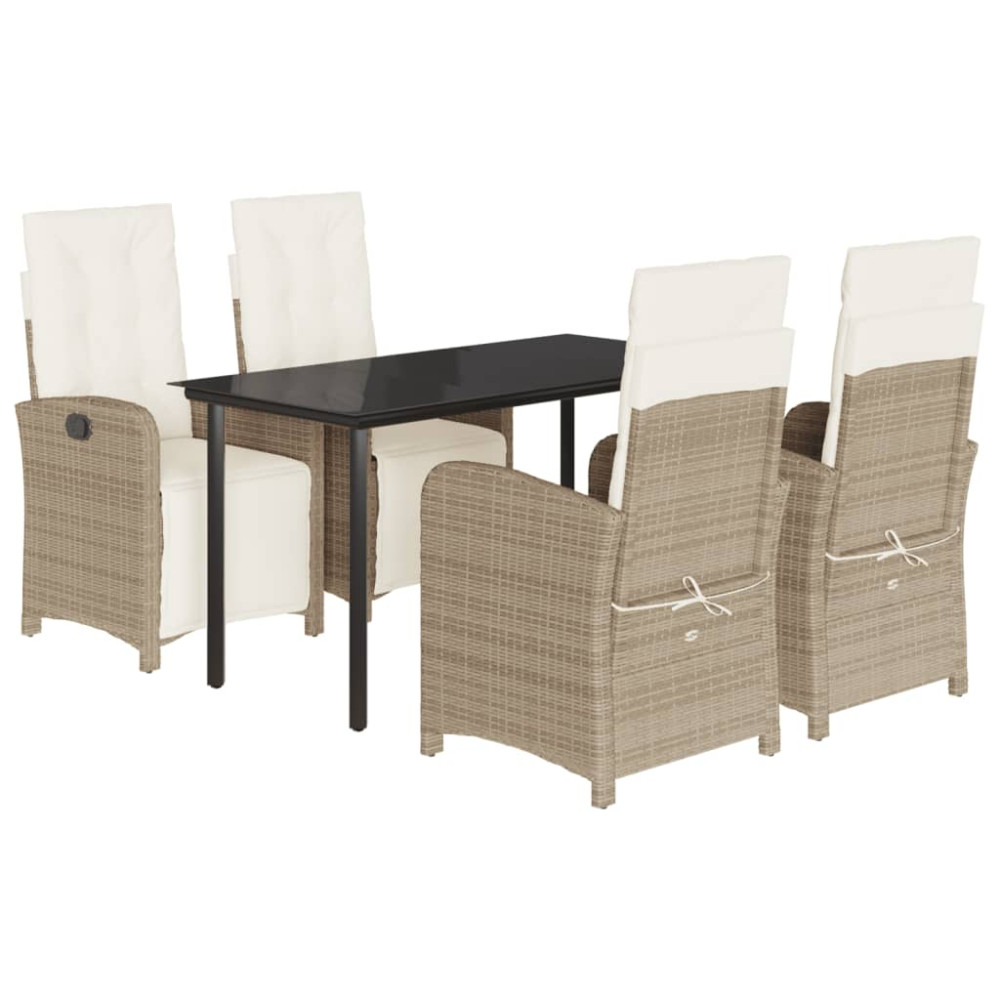 Produktbild för Matgrupp för trädgården med dynor 5 delar beige konstrotting