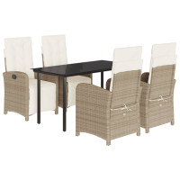 Produktbild för Matgrupp för trädgården med dynor 5 delar beige konstrotting