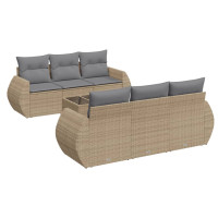 Produktbild för Matgrupp för trädgården med dynor 7 delar beige konstrotting