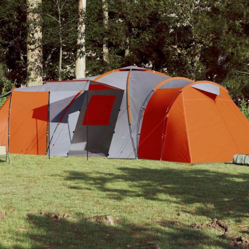 vidaXL Campingtält 12 Personer grå & orange 840x720x200 cm 185T taft