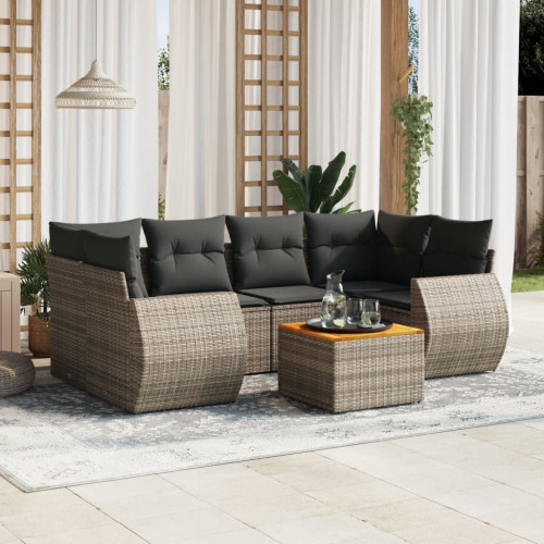 vidaXL Soffgrupp för trädgården med dynor 7 delar grå konstrotting