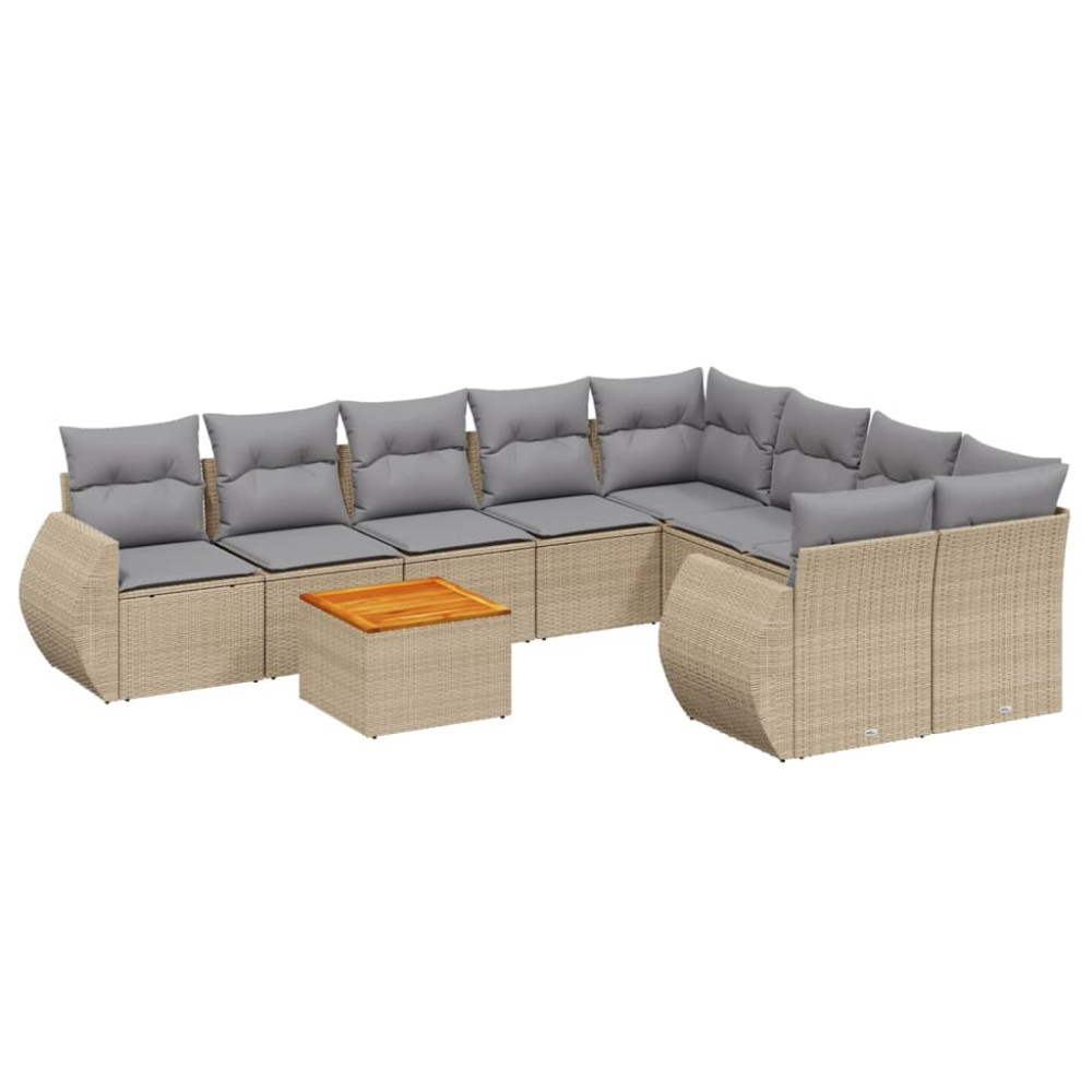 Produktbild för Soffgrupp för trädgården med dynor 9 delar beige konstrotting