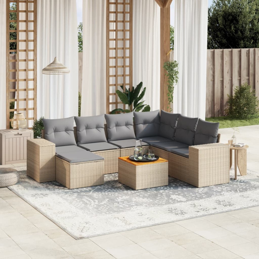 Produktbild för Matgrupp för trädgården med dynor 8 delar beige konstrotting