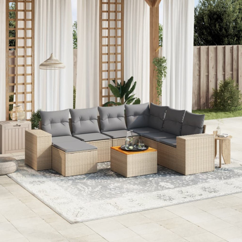 vidaXL Matgrupp för trädgården med dynor 8 delar beige konstrotting
