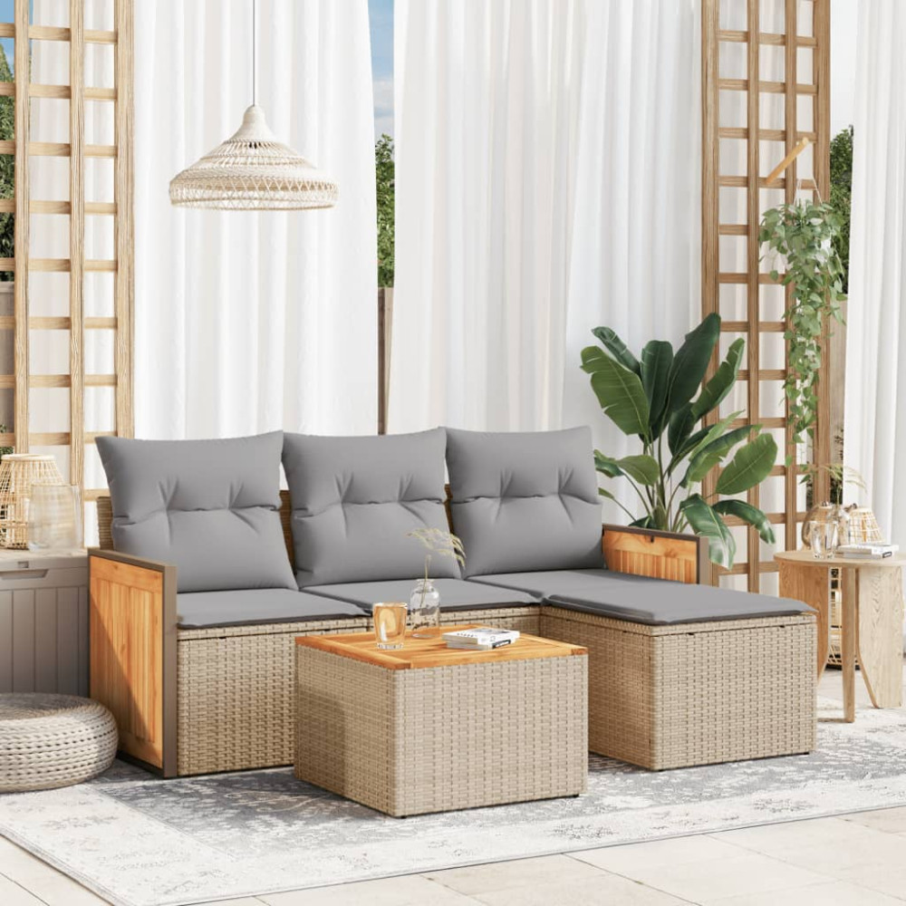 Produktbild för Soffgrupp för trädgården med dynor 5 delar beige konstrotting