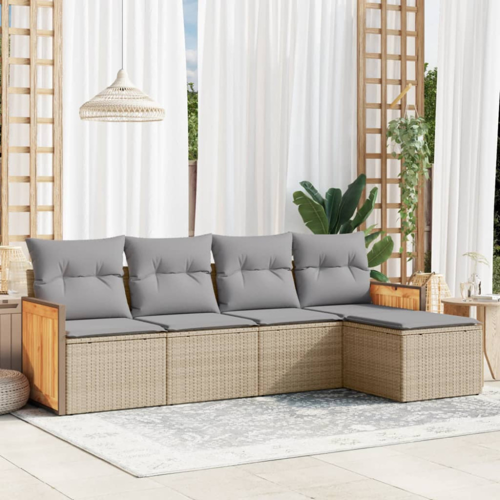 Produktbild för Soffgrupp för trädgården med dynor 5 delar beige konstrotting