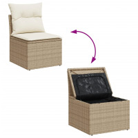 Produktbild för Matgrupp för trädgården med dynor 7 delar beige konstrotting
