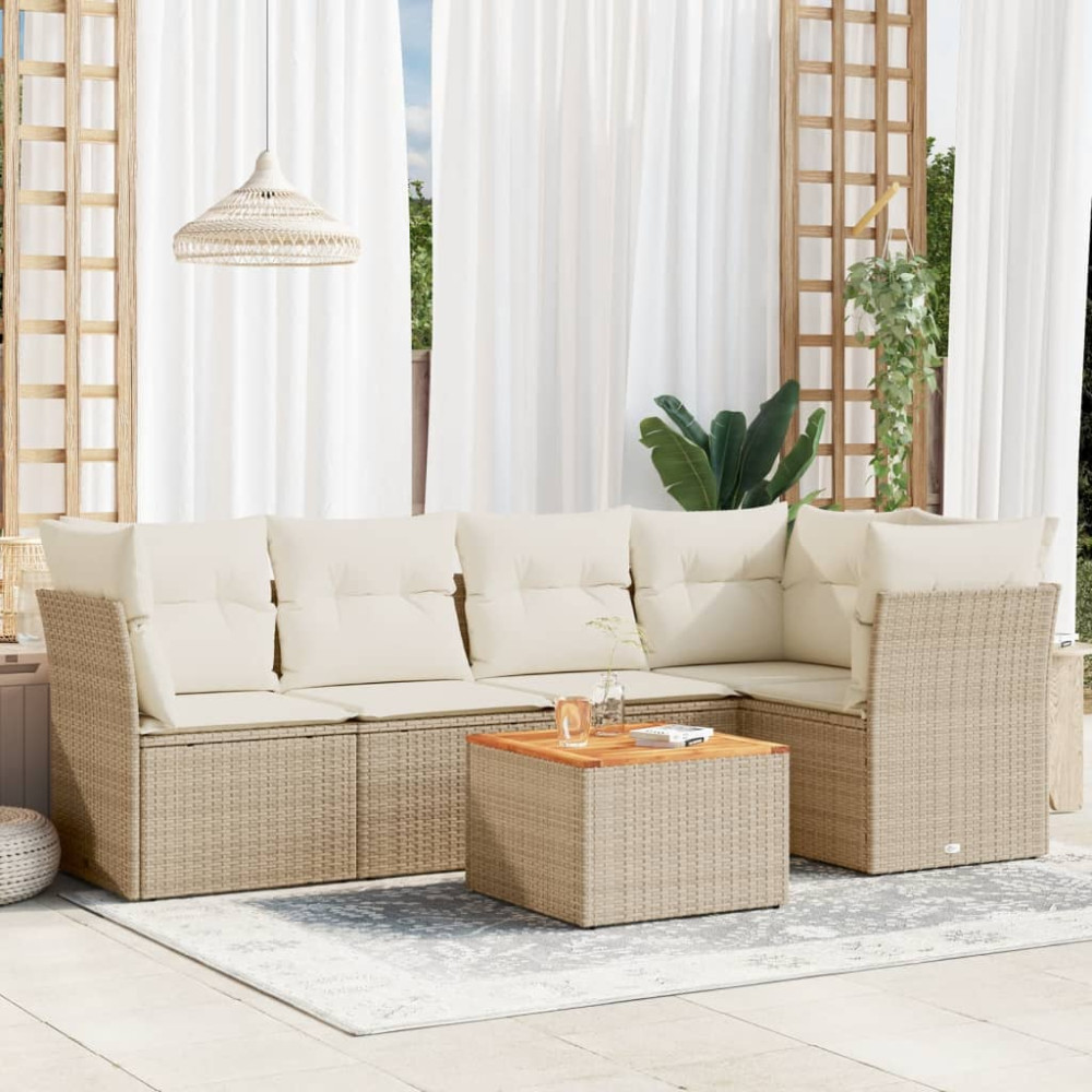 Produktbild för Soffgrupp för trädgården med dynor 6 delar beige konstrotting