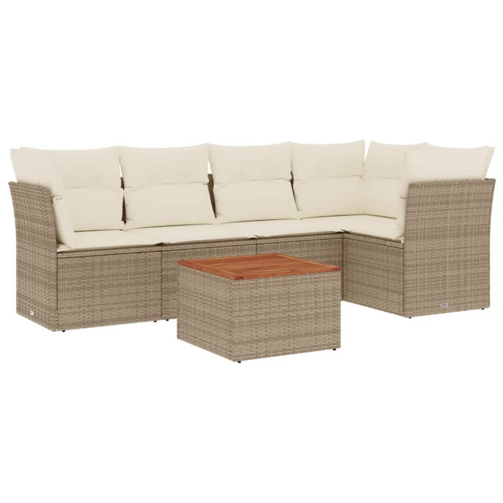 Produktbild för Soffgrupp för trädgården med dynor 6 delar beige konstrotting