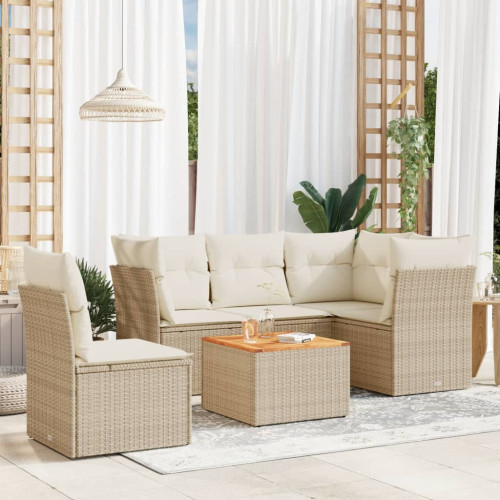 vidaXL Soffgrupp för trädgården med dynor 6 delar beige konstrotting