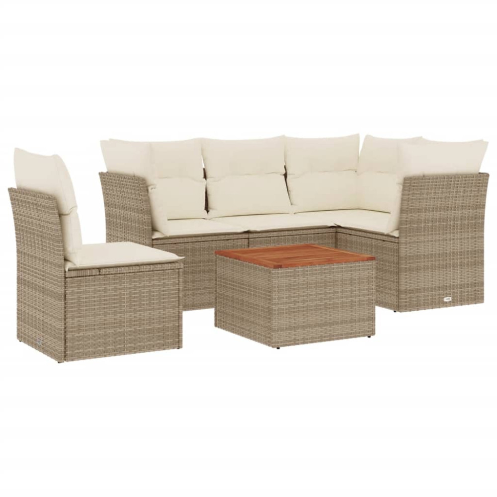 Produktbild för Soffgrupp för trädgården med dynor 6 delar beige konstrotting
