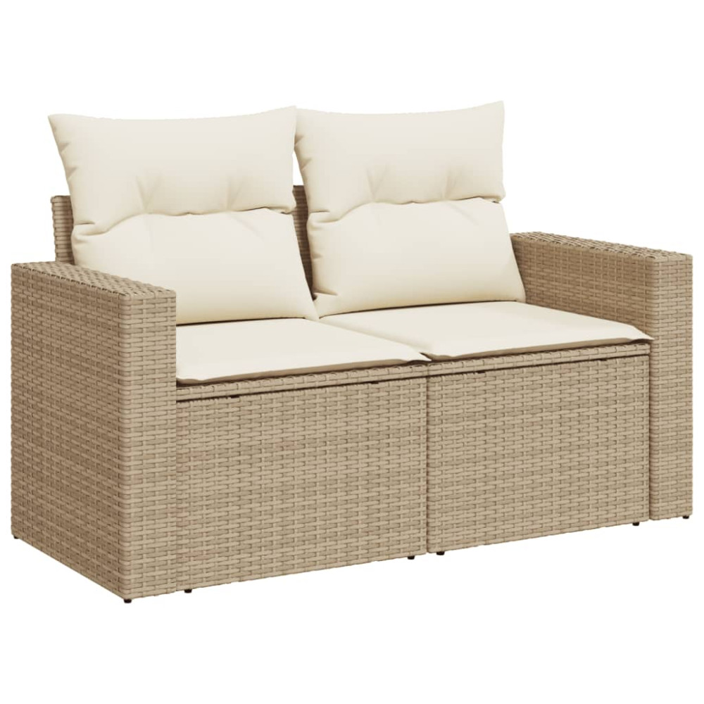 Produktbild för Matgrupp för trädgården med dynor 7 delar beige konstrotting
