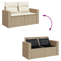 Produktbild för Matgrupp för trädgården med dynor 7 delar beige konstrotting