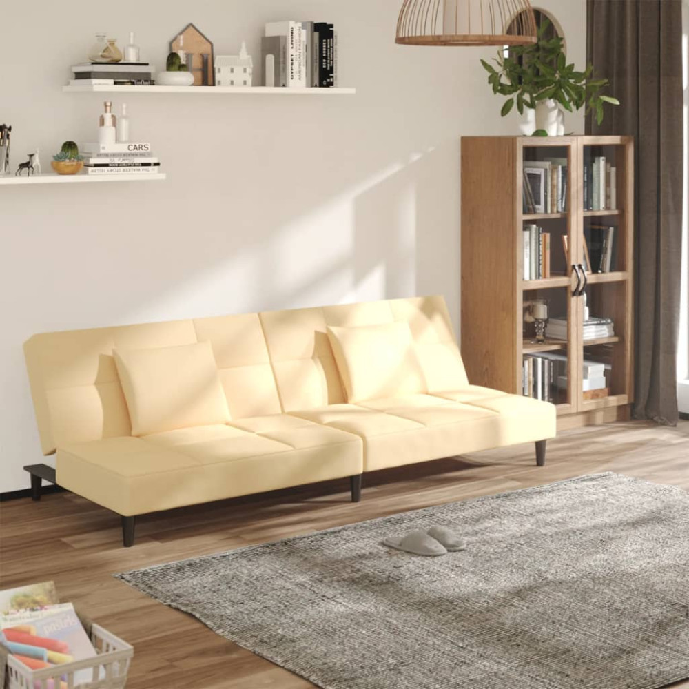 Produktbild för Bäddsoffa 2-sits med två kuddar gräddvit sammet