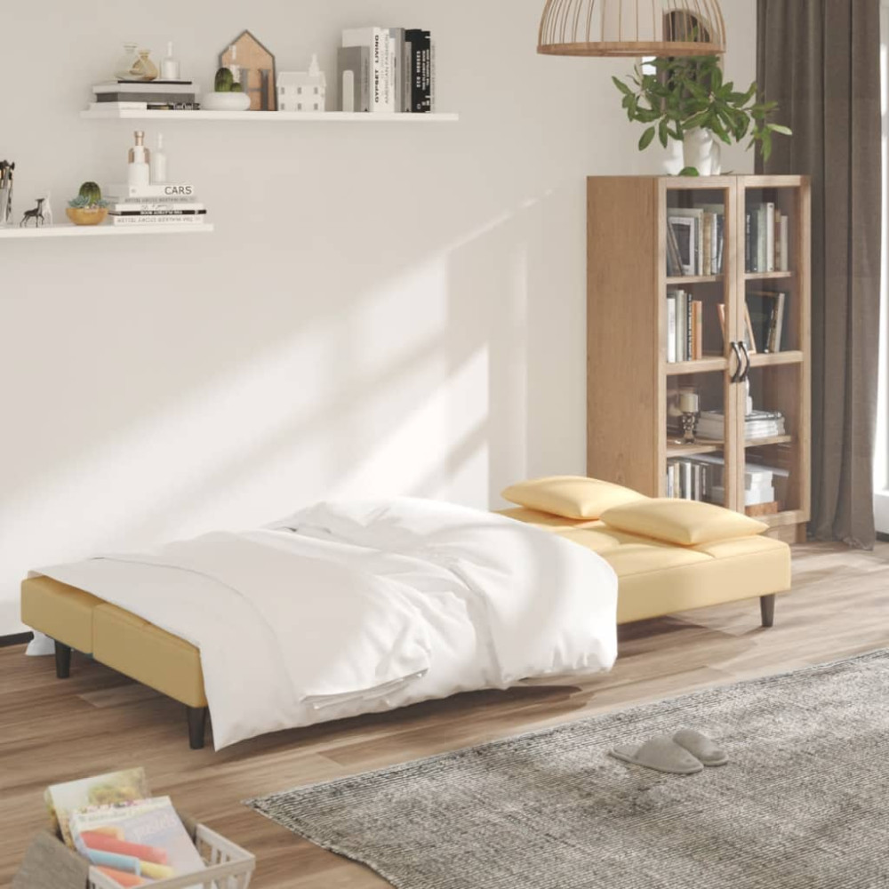 Produktbild för Bäddsoffa 2-sits med två kuddar gräddvit sammet