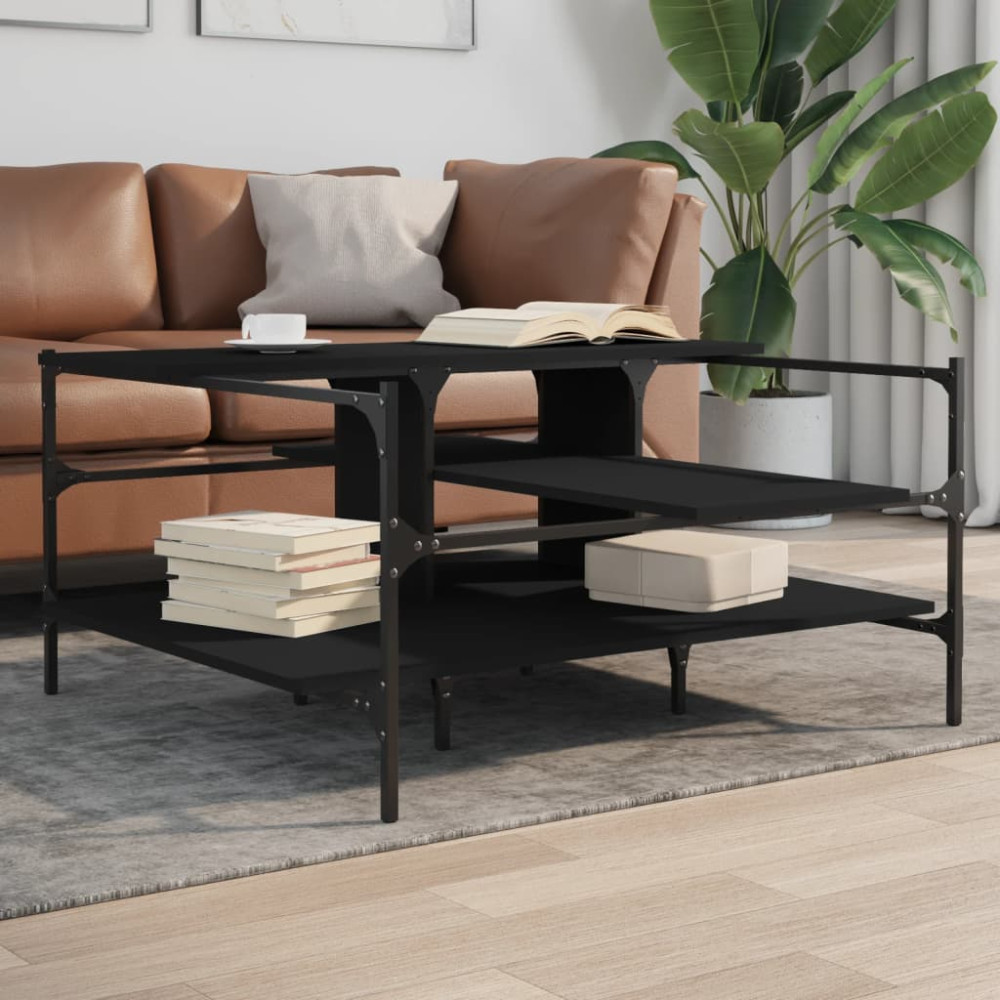 Produktbild för Soffbord svart 100x100x48,5 cm konstruerat trä