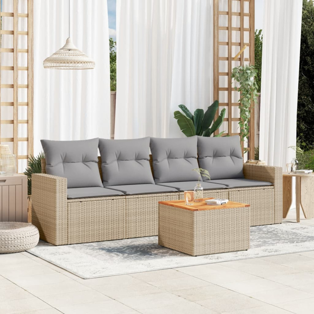 Produktbild för Soffgrupp för trädgården med dynor 5 delar beige konstrotting