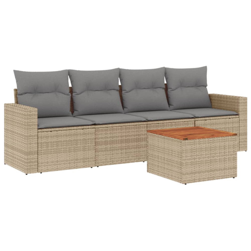Produktbild för Soffgrupp för trädgården med dynor 5 delar beige konstrotting