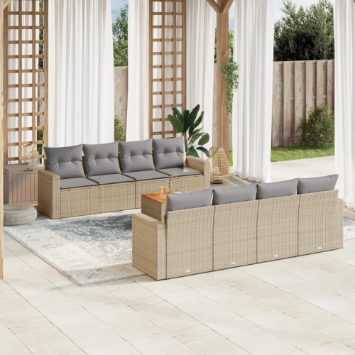 vidaXL Soffgrupp för trädgården med dynor 9 delar beige konstrotting