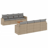 Produktbild för Soffgrupp för trädgården med dynor 9 delar beige konstrotting