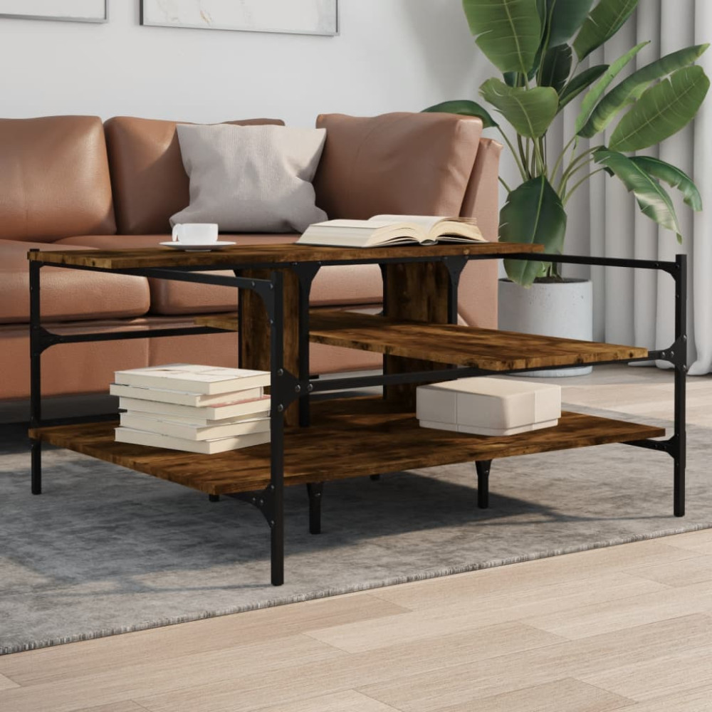 Produktbild för Soffbord rökfärgad ek 100x100x48,5 cm konstruerat trä