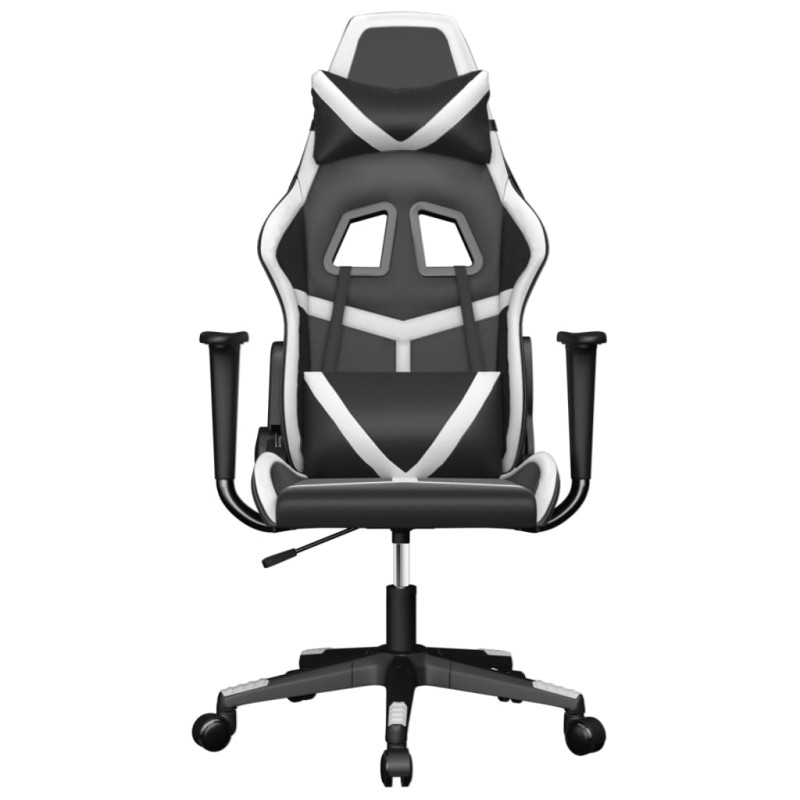 Produktbild för Gamingstol med massage svart och vit konstläder
