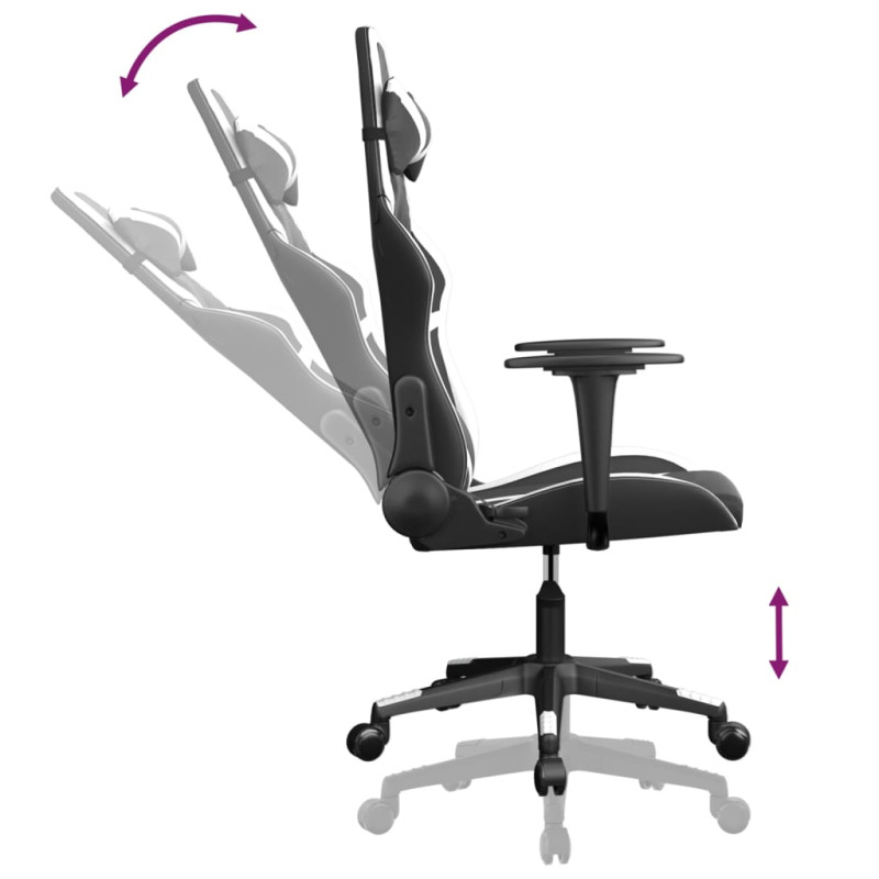Produktbild för Gamingstol med massage svart och vit konstläder
