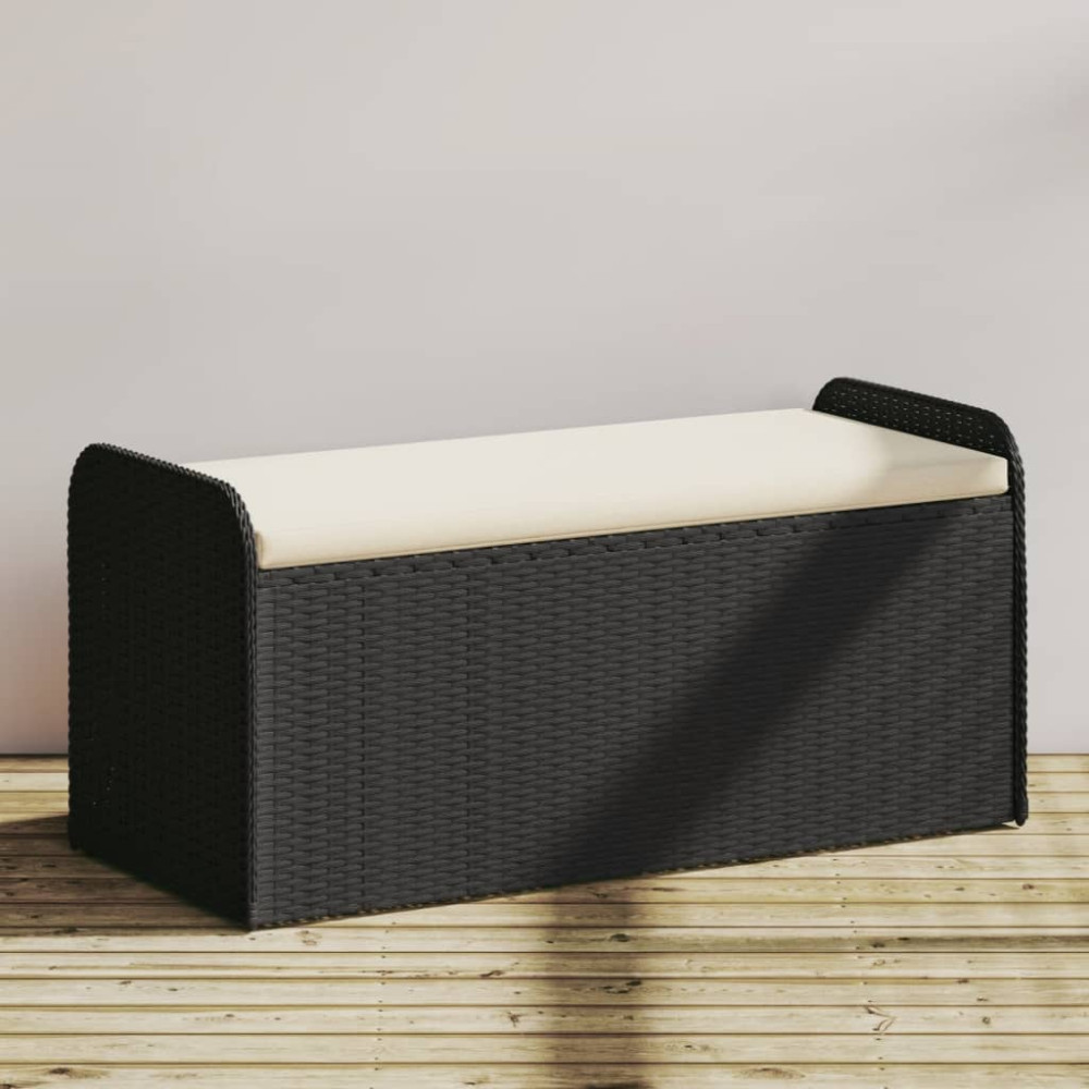 Produktbild för Förvaringsbänk med dyna svart 115x51x52 cm konstrotting