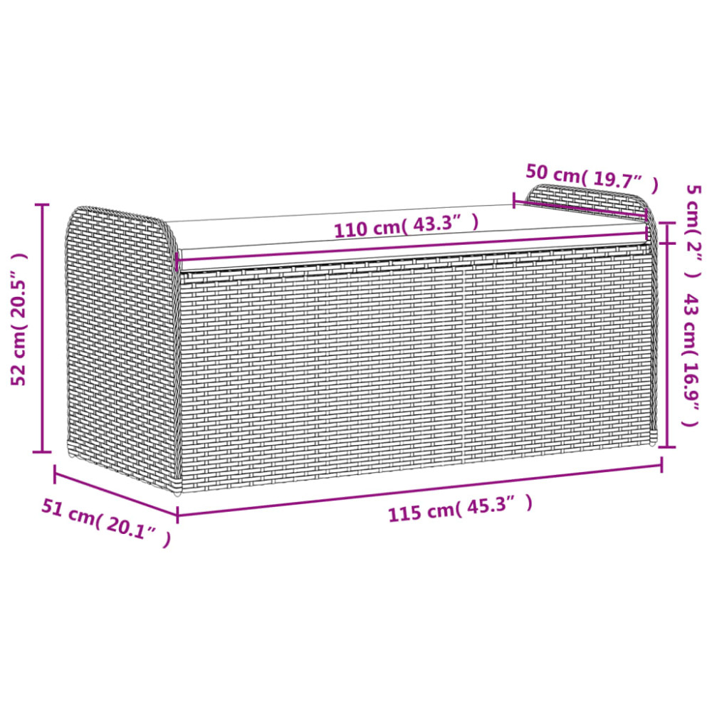 Produktbild för Förvaringsbänk med dyna svart 115x51x52 cm konstrotting