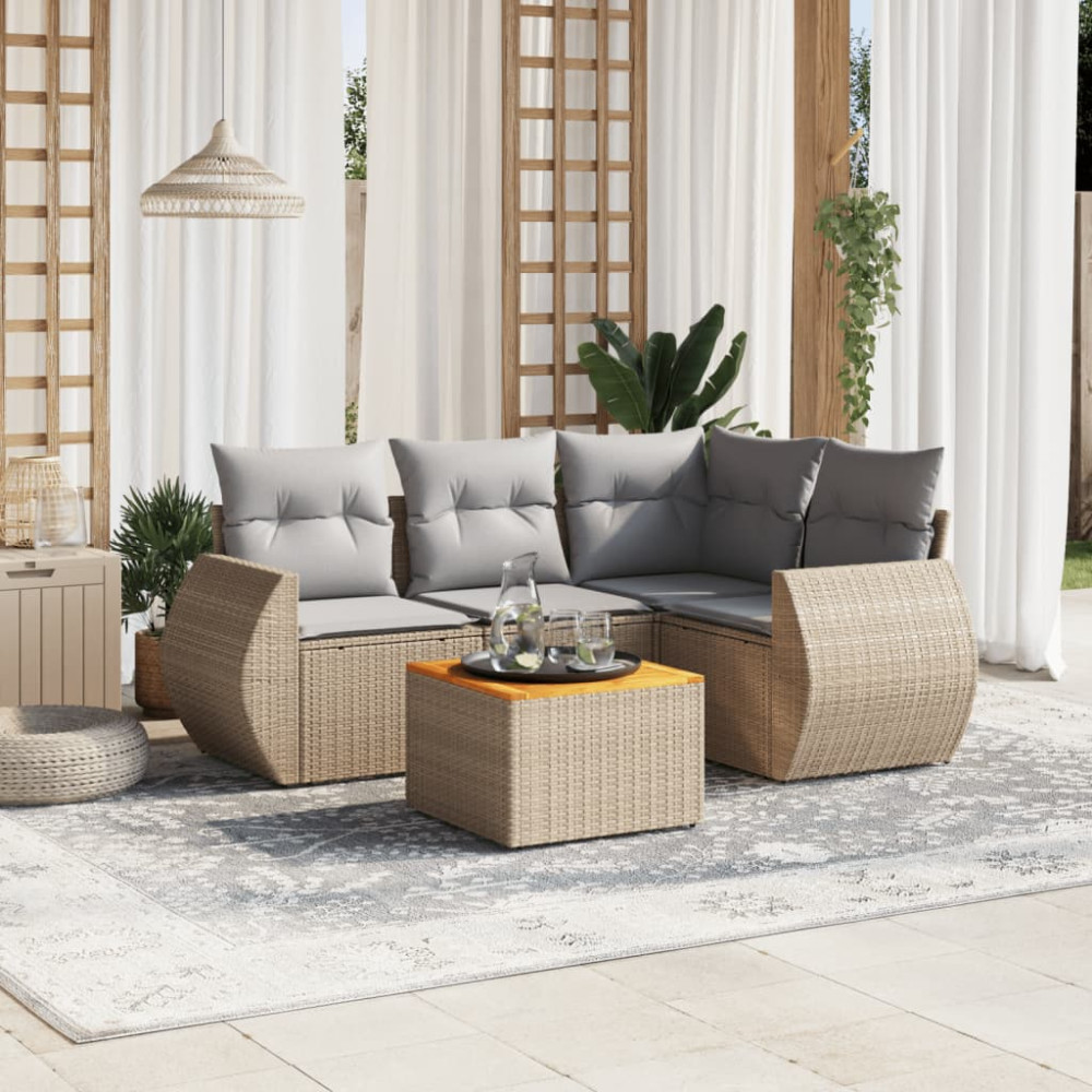 Produktbild för Soffgrupp för trädgården med dynor 5 delar beige konstrotting