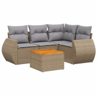 Produktbild för Soffgrupp för trädgården med dynor 5 delar beige konstrotting