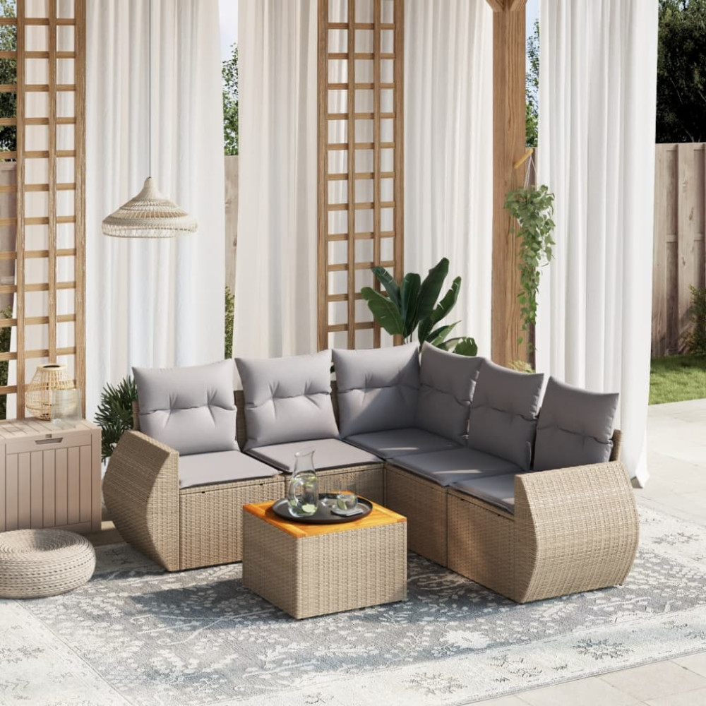 Produktbild för Soffgrupp för trädgården med dynor 6 delar beige konstrotting