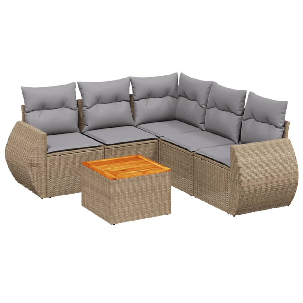 Produktbild för Soffgrupp för trädgården med dynor 6 delar beige konstrotting